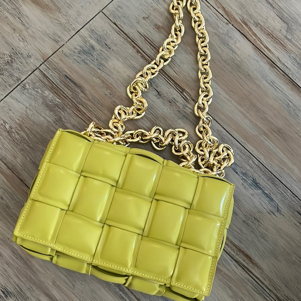 Evalulu padded cassette shoulder woven leather bag